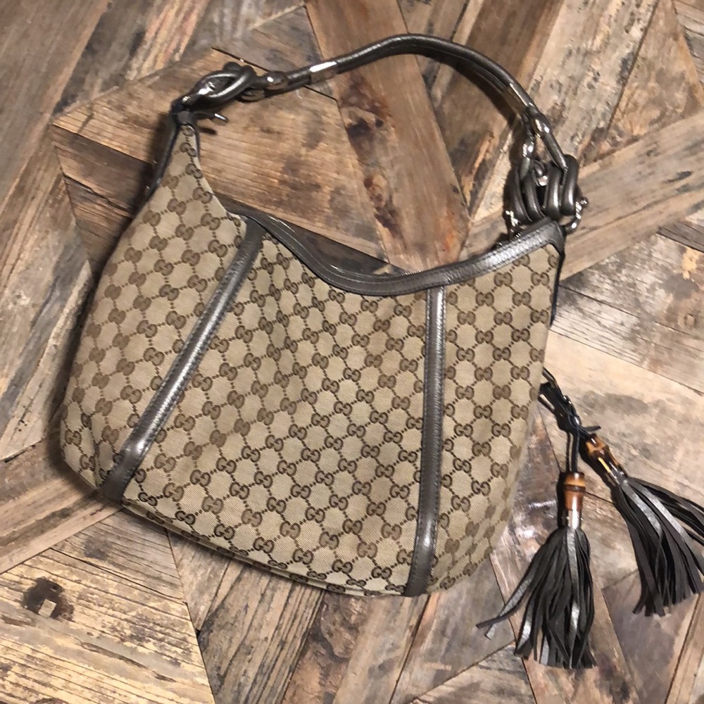 Gucci Canvas Techno Horsebit Medium Hobo Bag